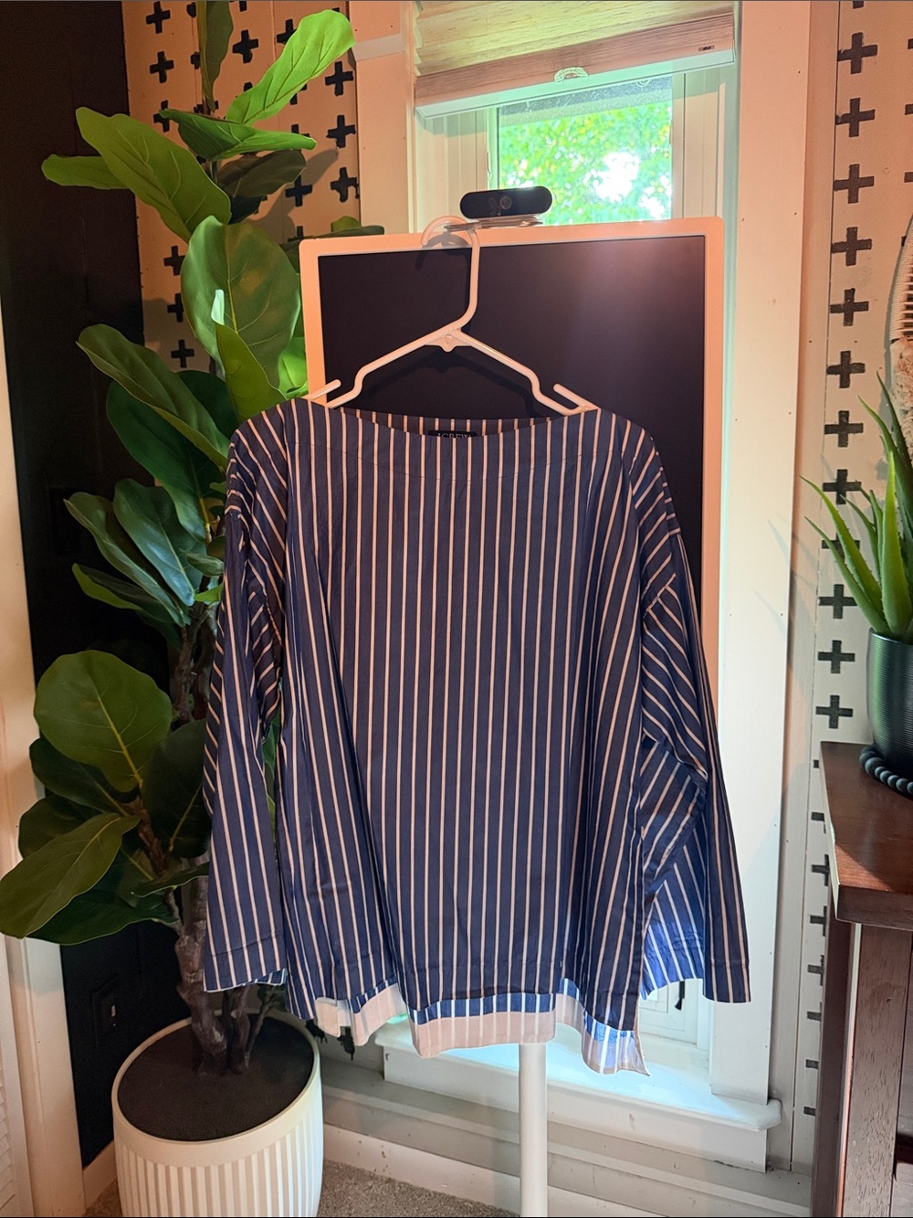 J Crew blue striped cotton blouse